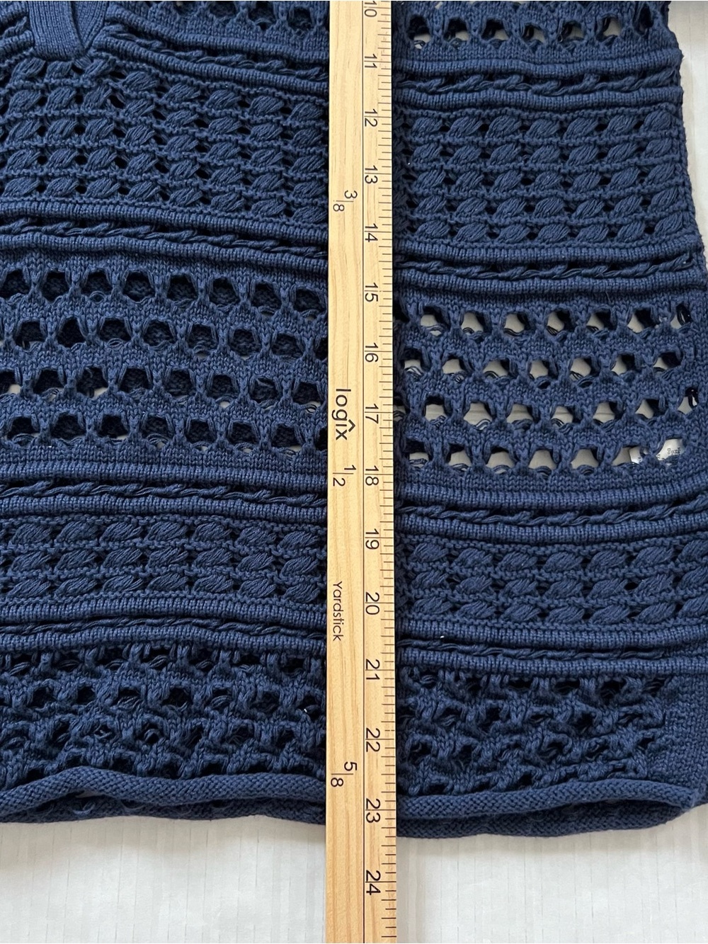 Sundance Crochet Open Knit Polo Top Navy Blue Relaxed Slouchy Sheer Medium - Picture 15 of 15